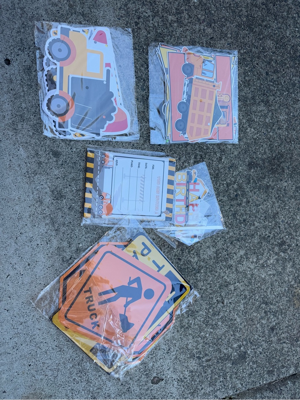 Construction Theme Party Decor - Orange & Yellow Truck Signs
